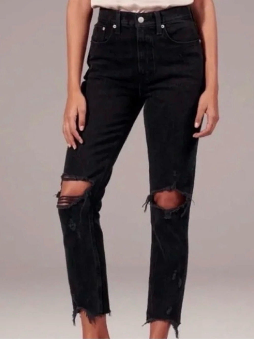 Abercrombie High Rise Mom Jean Black Distressed Classic Flattering Staple Grunge